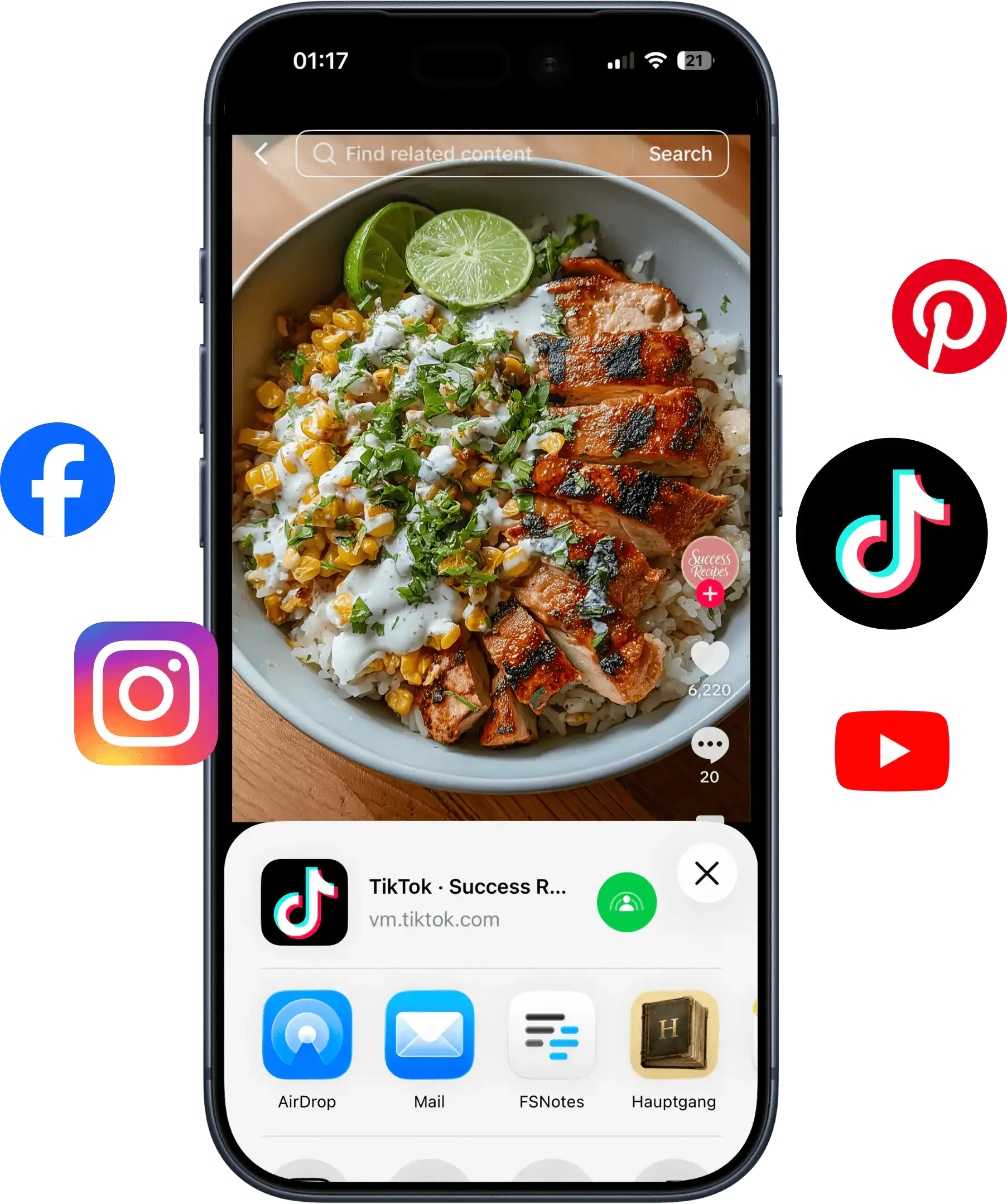 Hauptgang importing a recipe from a social media video